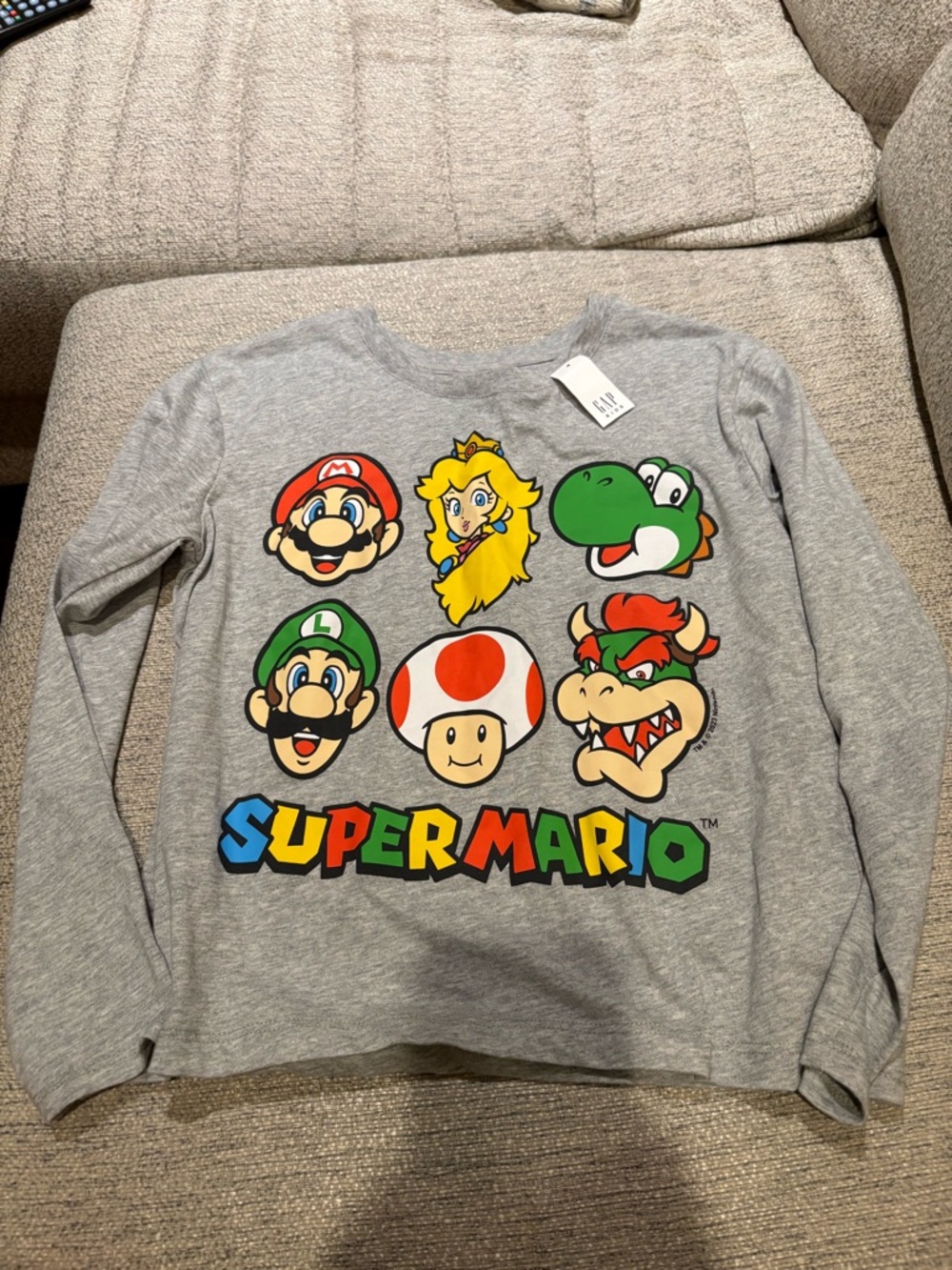 GAP Super Mario Multicolor Graphic Gray Long-Sleeve Tee